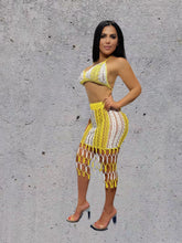 Load image into Gallery viewer, WHITE AND YELLOW KNITTED BIKINI

