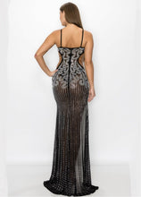 Load image into Gallery viewer, Black Crystal Slit Maxi Dress
